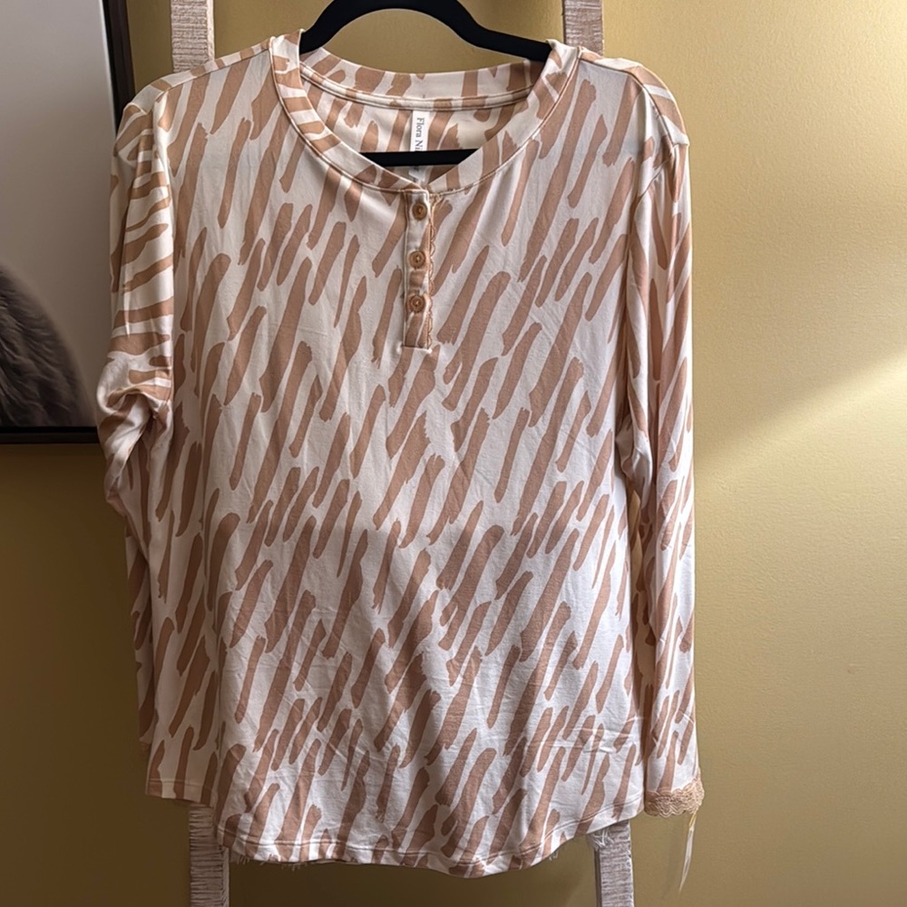 Flora Nikrooz Pink and White Buttoned Polo Blouse